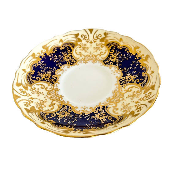 Crown Staffordshire Saucer Cobalt Blue Gold Floral Gilded Bone China England - Picture 3 of 8